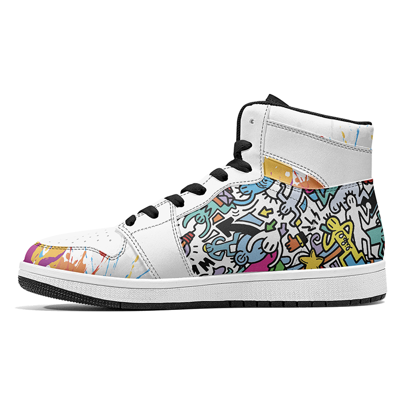 a High Top Leather Sneaker with graffiti