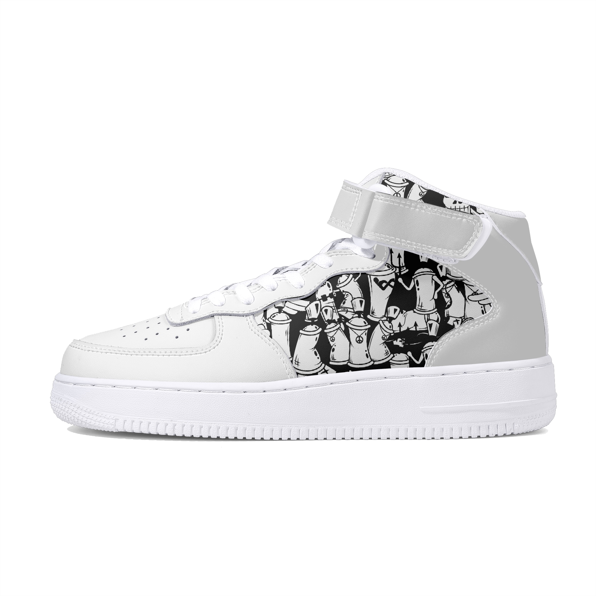 A High Top Leather Sports Sneaker with graffiti